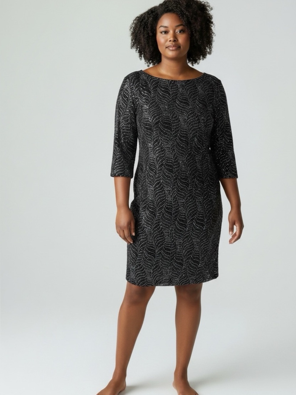 Michel Studio Scoop Back Beaded Bejeweled Half Sleeve Cocktail Dress Size 1X